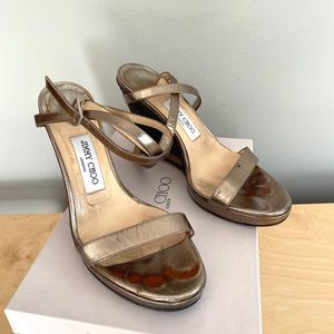 Jimmy Choo London Metallic Nappa Bronze Wedges